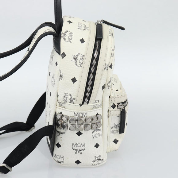 MCM Vicetos Backpack PVC Leather White Silver Auth ka5127