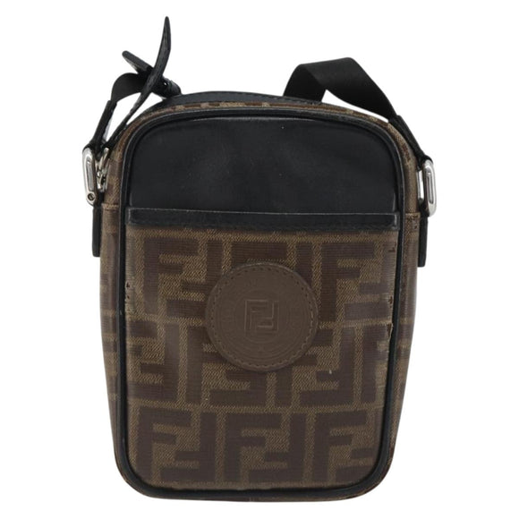FENDI Zucca Shoulder Bag PVC Leather Brown Silver 7VA456 Auth ka5128