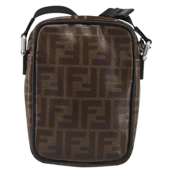 FENDI Zucca Shoulder Bag PVC Leather Brown Silver 7VA456 Auth ka5128