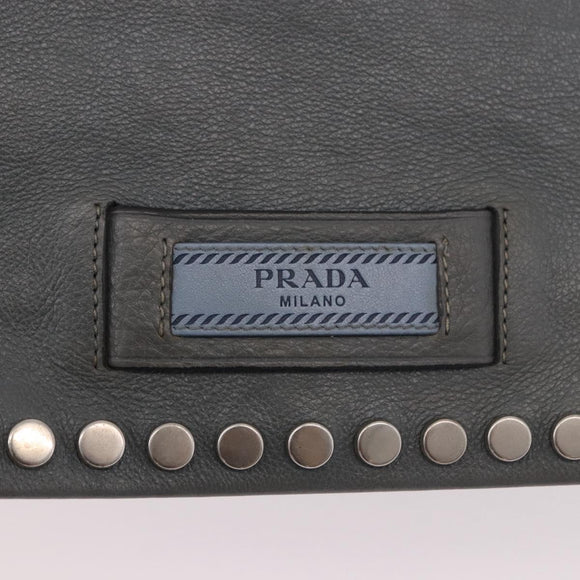 PRADA Shoulder Bag Leather 2way Gray Silver Auth ka5129