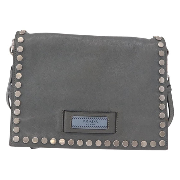PRADA Shoulder Bag Leather 2way Gray Silver Auth ka5129