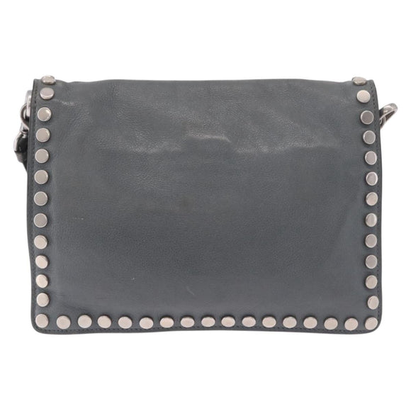 PRADA Shoulder Bag Leather 2way Gray Silver Auth ka5129