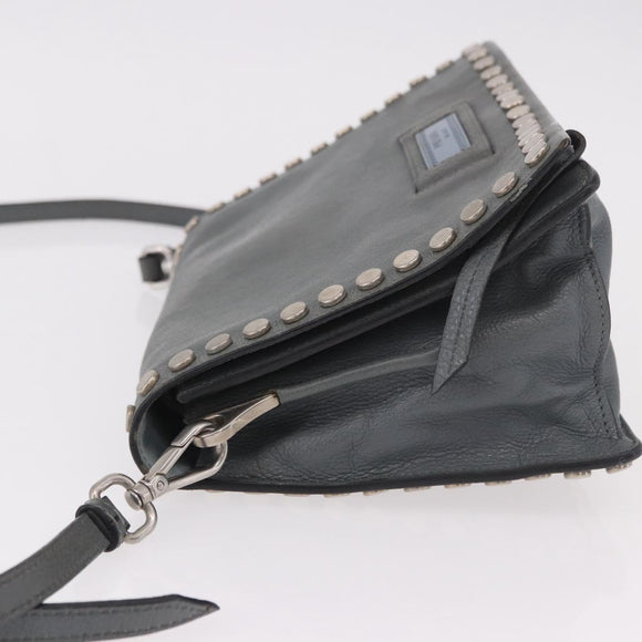 PRADA Shoulder Bag Leather 2way Gray Silver Auth ka5129