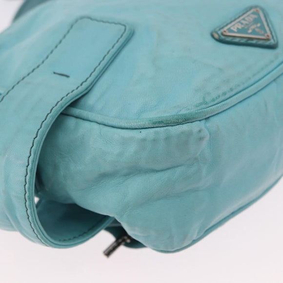 PRADA Shoulder Bag Leather Light Blue Silver Auth ka5130