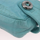PRADA Shoulder Bag Leather Light Blue Silver Auth ka5130-9