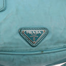 PRADA Shoulder Bag Leather Light Blue Silver Auth ka5130-20