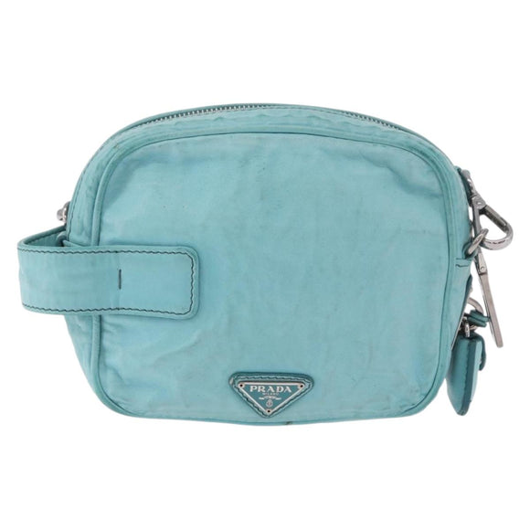 PRADA Shoulder Bag Leather Light Blue Silver Auth ka5130