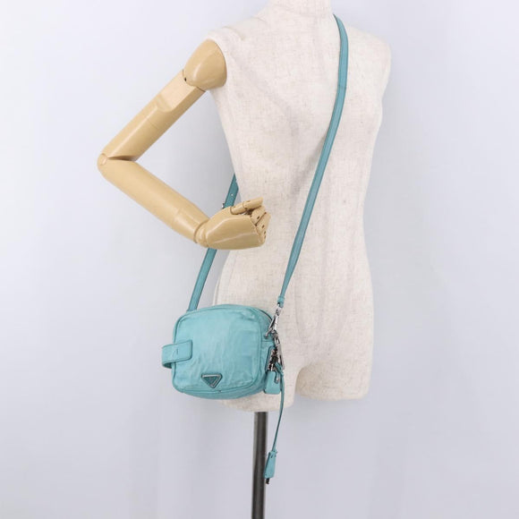 PRADA Shoulder Bag Leather Light Blue Silver Auth ka5130