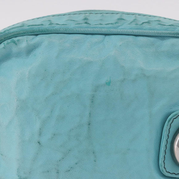 PRADA Shoulder Bag Leather Light Blue Silver Auth ka5130