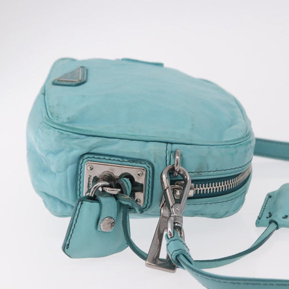 PRADA Shoulder Bag Leather Light Blue Silver Auth ka5130