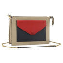 CELINE Chain Shoulder Bag Leather Beige Gold Auth ka5133A-1