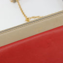 CELINE Chain Shoulder Bag Leather Beige Gold Auth ka5133A-17