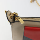 CELINE Chain Shoulder Bag Leather Beige Gold Auth ka5133A-10