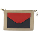 CELINE Chain Shoulder Bag Leather Beige Gold Auth ka5133A-13