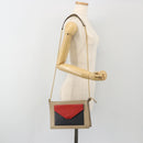 CELINE Chain Shoulder Bag Leather Beige Gold Auth ka5133A-21