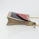 CELINE Chain Shoulder Bag Leather Beige Gold Auth ka5133A-3
