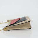 CELINE Chain Shoulder Bag Leather Beige Gold Auth ka5133A-4
