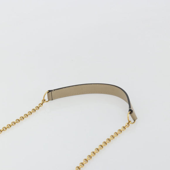 CELINE Chain Shoulder Bag Leather Beige Gold Auth ka5133A