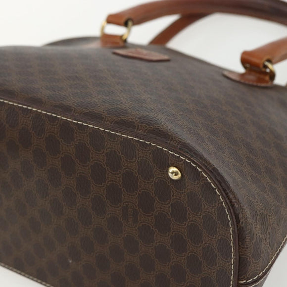 CELINE Macadam Canvas Hand Bag PVC Leather Brown Gold Auth ka514