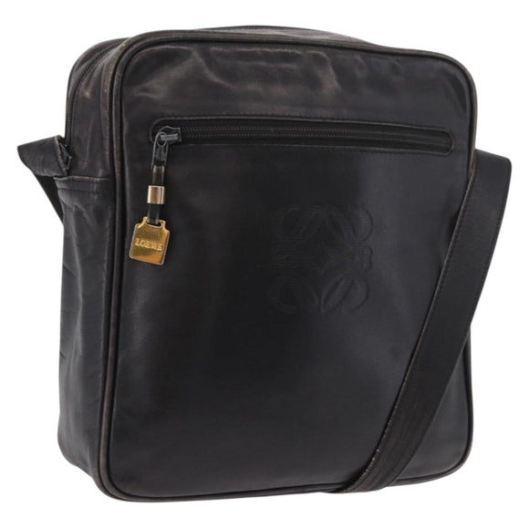 LOEWE Anagram Shoulder Bag Leather Black Gold Auth ka5143