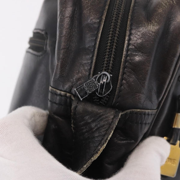 LOEWE Anagram Shoulder Bag Leather Black Gold Auth ka5143