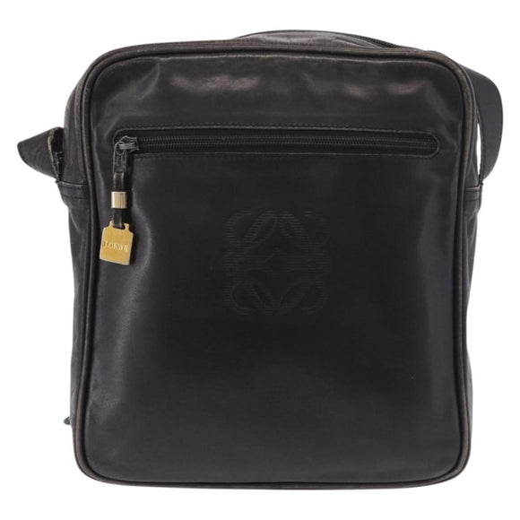 LOEWE Anagram Shoulder Bag Leather Black Gold Auth ka5143