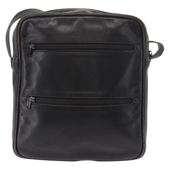 LOEWE Anagram Shoulder Bag Leather Black Gold Auth ka5143