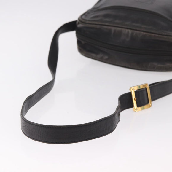 LOEWE Anagram Shoulder Bag Leather Black Gold Auth ka5143