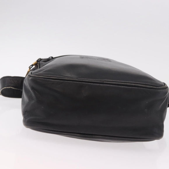 LOEWE Anagram Shoulder Bag Leather Black Gold Auth ka5143