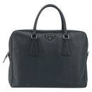 PRADA Business Bag Saffiano leather Navy Silver Auth ka5145-2
