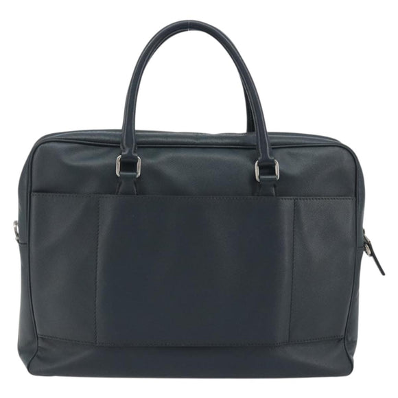 PRADA Business Bag Saffiano leather Navy Silver Auth ka5145