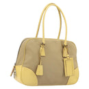 PRADA Hand Bag Canvas Beige Silver Auth ka5146A-1