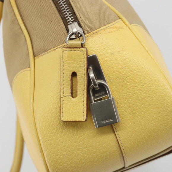 PRADA Hand Bag Canvas Beige Silver Auth ka5146A