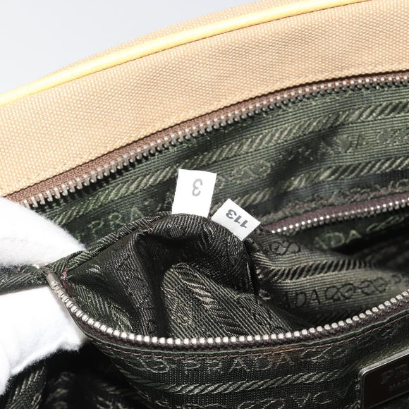 PRADA Hand Bag Canvas Beige Silver Auth ka5146A