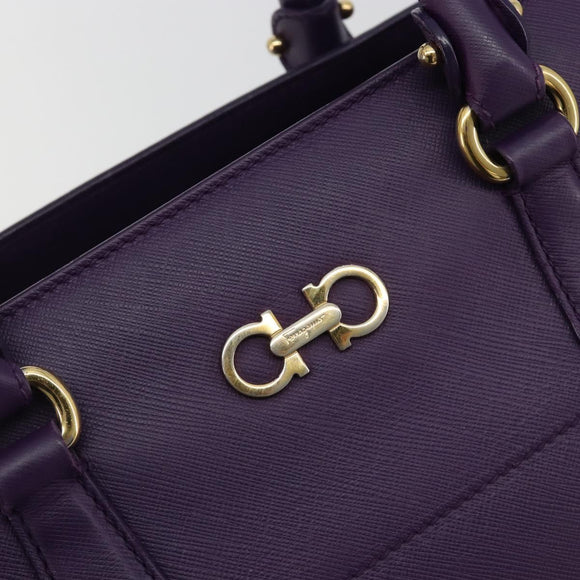 Salvatore Ferragamo Gancini Hand Bag Leather 2way Purple Gold Auth ka5151A