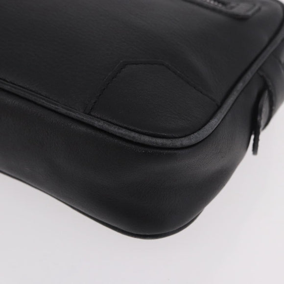 CELINE Clutch Bag Leather Black Silver Auth ka5153