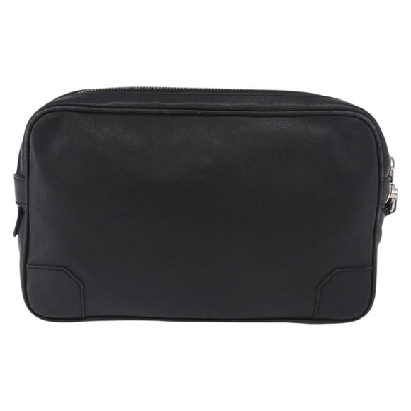 CELINE Clutch Bag Leather Black Silver Auth ka5153