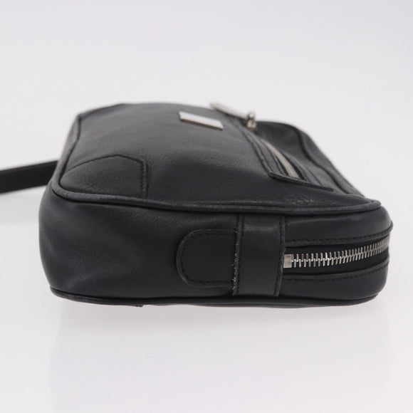 CELINE Clutch Bag Leather Black Silver Auth ka5153