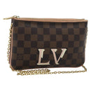 LOUIS VUITTON Damier Ebene Pochette Double Zip Shoulder Bag N60254 Auth ka5157-1