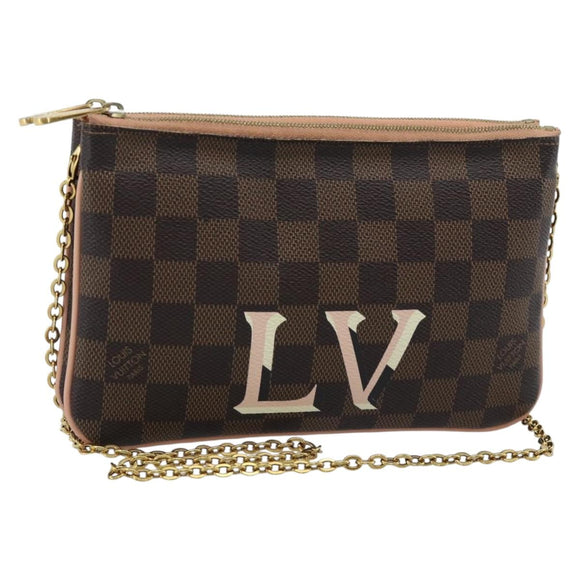 LOUIS VUITTON Damier Ebene Pochette Double Zip Shoulder Bag N60254 Auth ka5157
