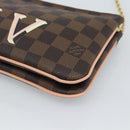 LOUIS VUITTON Damier Ebene Pochette Double Zip Shoulder Bag N60254 Auth ka5157-9