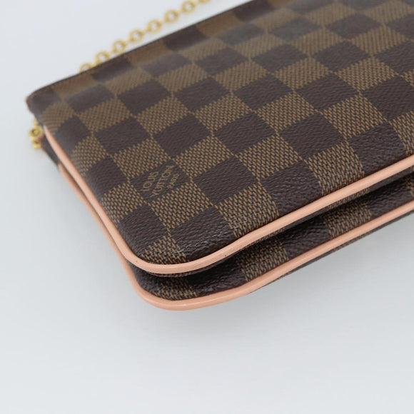 LOUIS VUITTON Damier Ebene Pochette Double Zip Shoulder Bag N60254 Auth ka5157