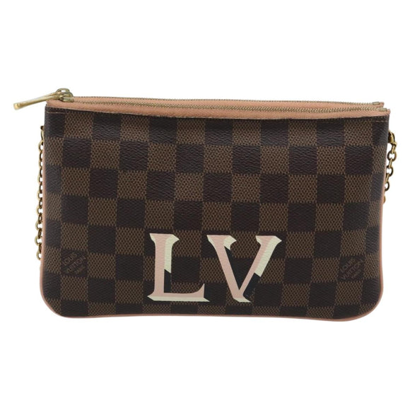 LOUIS VUITTON Damier Ebene Pochette Double Zip Shoulder Bag N60254 Auth ka5157