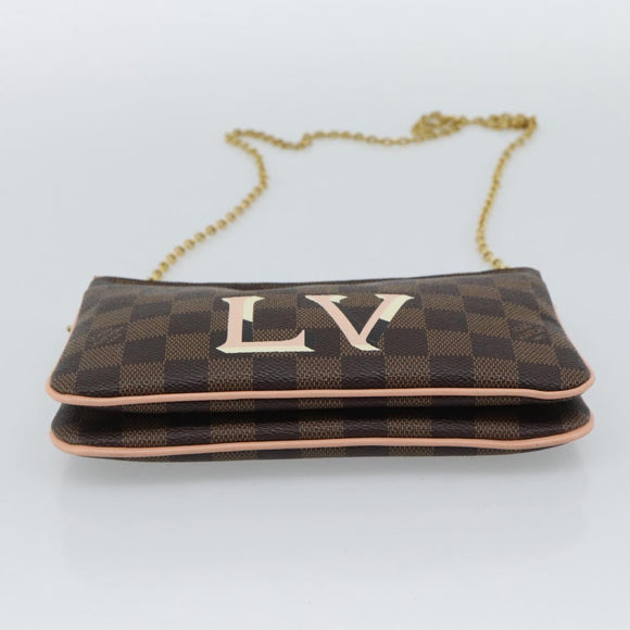 LOUIS VUITTON Damier Ebene Pochette Double Zip Shoulder Bag N60254 Auth ka5157