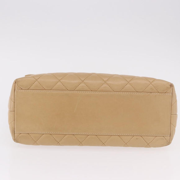 CHANEL Matelasse Hand Bag Lamb Skin Beige Gold CC Auth ka5163V