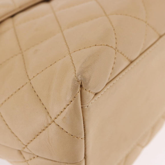 CHANEL Matelasse Hand Bag Lamb Skin Beige Gold CC Auth ka5163V