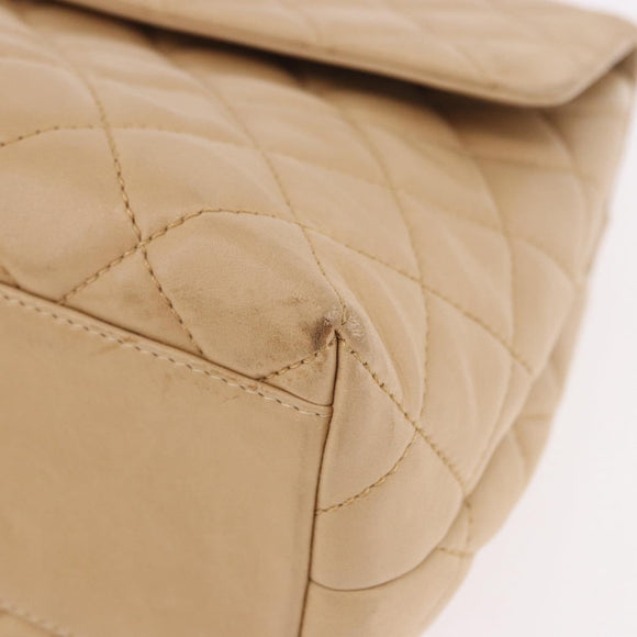CHANEL Matelasse Hand Bag Lamb Skin Beige Gold CC Auth ka5163V