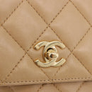 CHANEL Matelasse Hand Bag Lamb Skin Beige Gold CC Auth ka5163V-20