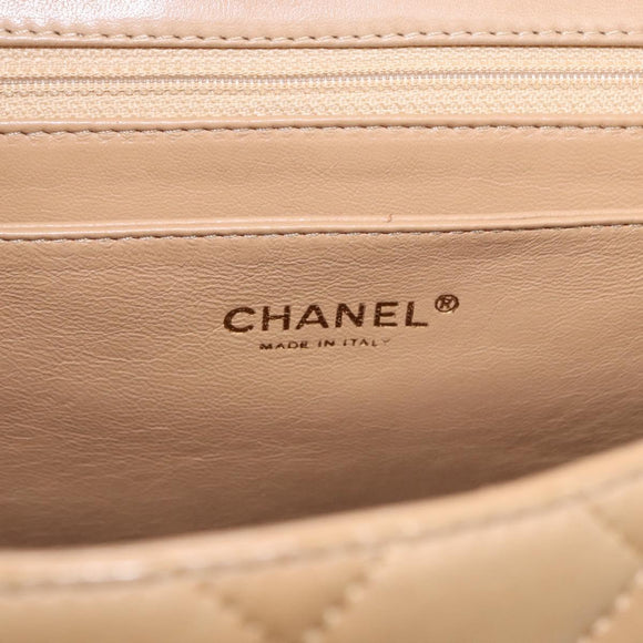 CHANEL Matelasse Hand Bag Lamb Skin Beige Gold CC Auth ka5163V