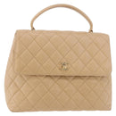 CHANEL Matelasse Hand Bag Lamb Skin Beige Gold CC Auth ka5163V-13